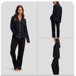 Cozy Earth Bamboo Stretch Knit Classic Tall Black Pajama Pant and Top.